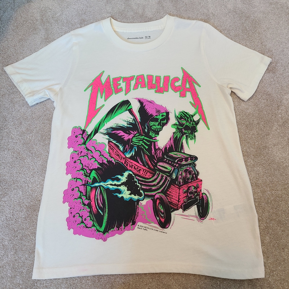 Abercrombie Kids White Graphic Tee with Neon Design